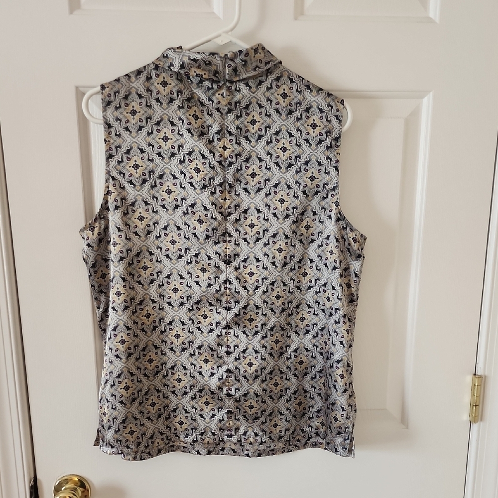 Laura Scott Geometric Sleeveless Blouse - Blue and Cream - Picture 3 of 5